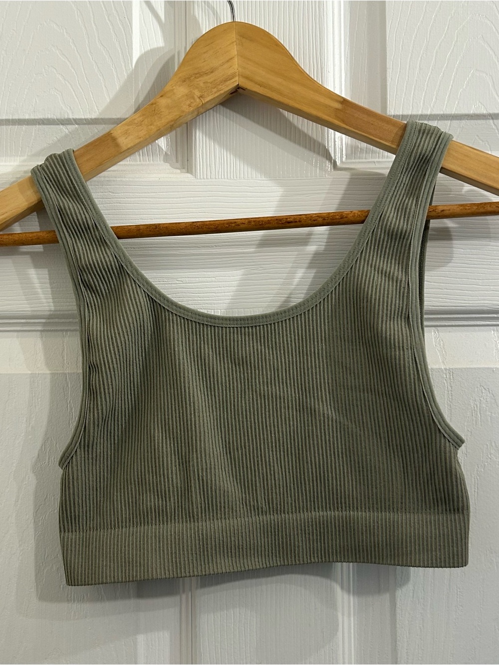 Sunday Best Sage Green Ribbed Knit Tank Top Fitted Scoop Neck Sleeveless Y2K